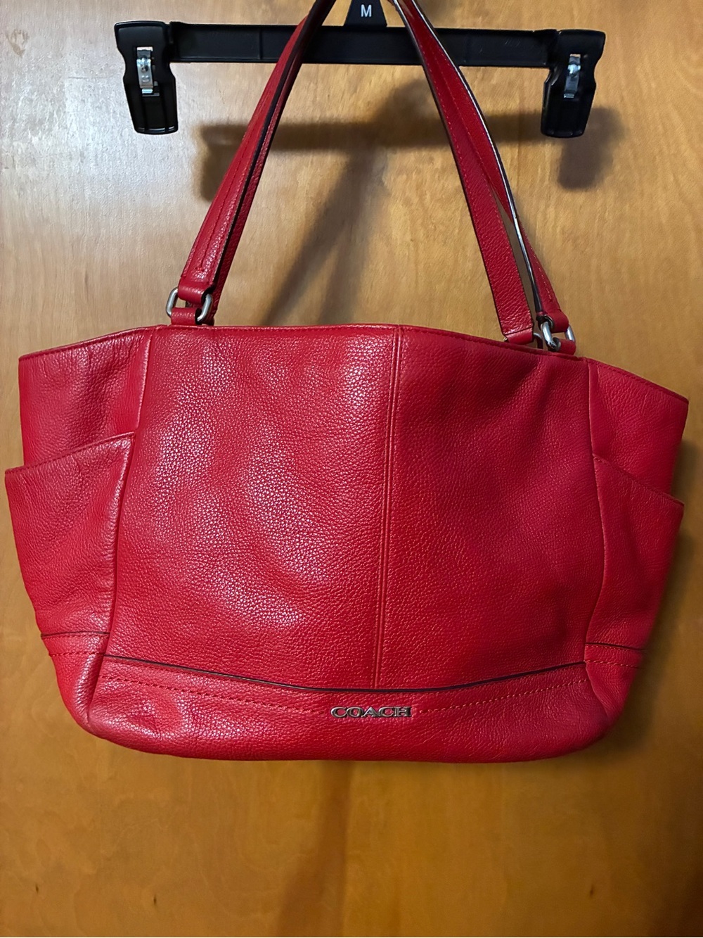 Coach Red Leather Shoulder Tote REHAB call outs broken zipper